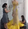 Вечернее платье русалка V-образной кристаллы цветочные аппликации длинное платье yousef aljasmi labourjoisie