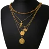 Chains Vintage Multilayer Chain Rose Flower Necklace For Women Coin Angel Pendant Jewelry Trend Women's Neck