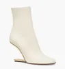 Winter Luxury First Women Ankle Boots Nappa Leather High-heel Boots Fshaped Booties Rounded Toe Gold-colored Metal Party Wedding Booty