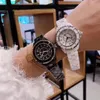 Orologi classici da donna uomo bianco nero in ceramica orologio da polso unisex con 12 diamanti orologio a cerchio geometrico orologio al quarzo in acciaio inossidabile impermeabile