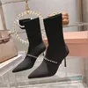 Women Fashion Casual Socks Boots Pointy Toe Stiletto Fashion Ankle Boots Size 34-40