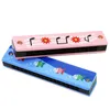 Wood Plastic Harmonica Education Toys 16 Holes Fun Row Double Row Musical Toy Kids Exhibant Educational Music Learning Toy Children Dift 12 Color