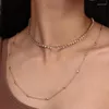 Choker 2022 Gold kleur luxe bling kristal dubbele lagen kralen ketting ketting mode dames verklaring kwast chocker sieraden