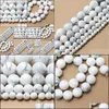 Turquoise 8Mm Natural Stone Beads White Howlite Truquoises Round Loose For Jewelry Making 15 5Inch Pick Size 4 6 8 10 12 14Mm Drop D Dhcli