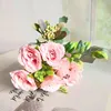 Kwiaty dekoracyjne sztuczne rośliny róży liście różowy jedwabny fałszywy dekoracja domu biała jesienna róży róży kwiat dekoracje biurowe