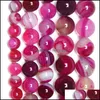 Stone 8mm Natural Stone Banded Magenta Lace Agates Round Loose Beads 4 6 8 10 12mm plockstorlek för smycken Making Drop Delivery 2022 Dhyga