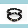 Beaded Charm Natural Stone Bracelets High Quality Golden Black Crown Dumbbells Mens Hematite Beads Bracelet For Women Men Drop Deliv Dhnqx