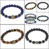 Beaded Leopard Tiger Eye Lion Head Armband Owl Buddha pärlor armband armband charm naturliga sten yoga smycken män kvinnor släpper deliv dhnhi