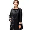 Kvinnors läder 2022 Autumn and Winter Women's Korean Mid-Längd Jacket Women Plus Velvet Loose Lapel Outwear Y686