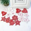 Christmas Decorations 12pcs DIY White Red Star Tree Heart Hanging Ornaments WoodenChristmas For Party