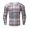 T-shirts pour hommes Chemise de compression pour hommes Foncé pour hommes Casual Stripe Plaid Print Tops à manches longues Col rond Fashion