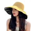 帽子の女性帽子ソリッドカラーワイドブリムラウンドシェイプホロー
