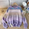 Women's Sweaters Gentle Wind Contrast Color Round Neck Soft Glutinous Sweater Autumn And Winter Women's Lazy Style Long-sleeved Knitted