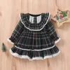 Sukienki dziewczynki 1-7y Dziewczynki Dziewczyny świąteczne sukienka Baby Baby Lace Trime z długim rękawem Ruffle Plaid Vintage Party Princess Autumn Ubranie 221101