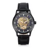 Orologi da polso Moda Nero Dorato Design di lusso Orologio da uomo Orologio meccanico Scheletro Steampunk Polso maschile Relogio Masculino