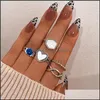 Cluster Ringe Cluster Ringe Punk Silber Farbe Herz Set Für Frauen Männer Vintage Mond Stern Tier Schmetterling Kette Fingerring Weiblich Männlich Dh5Zi