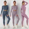 Active Sets Women Gym Kleding Yoga Fitness Suit Sportset naadloos lange mouw crop top top top taille broek training outfit trainingspakken