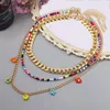 Chains Gold Color Cuban Link Chain Metal Chunky Necklace For Women Multi-layer Flower Beaded Pendant Collar Trendy Jewelry