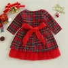 Robes de fille Enfant Fille Noël Princesse Automne Hiver Vêtements À Manches Longues Col Rond Plaid Imprimer Maille Fermeture Éclair Taille Haute 221101