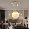 Lampy wiszące planeta żyrandol pokój dziecięcy światło kreatywny chłopiec dziewczyna sypialnia 3D drukowana księżyc Spacemen sufit wystrój domu