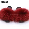 Slippers Women Furry Slippers Natural Fox Fur Sandals Fashion Real Raccoon Fur Slides Indoor Plush Flip Flops Ladies Fluffy Warm Shoes 111122H