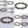 Beaded Tiger Eye Hematite Black Obsidian 10mm Stone Armband Jewelry for Women Gift Men Drop Delivery 2022 Armband DHR1J