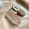 Ultra Mini Bota Plataforma Designer Mulher Inverno Tornozelo Austrália Botas de Neve Fundo Grosso Couro Real Botas Fofas Quentes Com Pele uggitys Lazer de rua 258