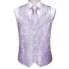 남자들 조끼 가벼운 보라색 남자 웨딩복 vest paisley jacquard fol ral silk aistcoat handkerchief tie set barry.wang design