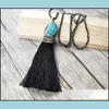 Pendant Necklaces 5 Strands Hematite Beads Chains Necklace Howlite Blue Stone Tassel Charm Pendants Pave Crystal Rhinestone Jewelry Dhuu6