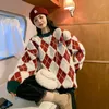 Argyle Women Sweater Winter Pullover Knitted Jumper Loose Korean Fashion Patchwork Thick Warm Winter Ladies Coats New