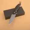 1Pcs R1102 Flipper Folding Knife Damascus Steel Drop Point Blade G10 with Stainless Steel Sheet Handle Ball Bearing Fast Open EDC Pocket Folder Knives