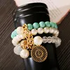 Strand Bohemia Stone Women's Bracelets Set Charm Vintage Jewelry Gold Color Flower Pendant Pour Les Femmes