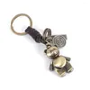 Keychains Doreen Box Vintage antieke bronzen PU lederen sleutelhanger sleutelscamera beer robot hanger handgemaakte sleutelhanger kettingen cadeau juweel 1