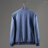 Chaquetas para hombres de alta calidad dos lados usable cuello de pie de los hombres de manga larga color sólido abrigo simple negocio casual azul béisbol masculino