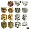 Other 10Pcs/Bag Antique Gold Sier Owl Lion Buddha Head Spacer Beads Diy Bracelets Necklace For Jewelry Making Accessories Drop Deliv Dhh89