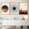 Canvas m￥lning abstrakt sol ansikte m￥ne v￤xt orange canvas konst v￤ggm￥lningar boho affischer och skriver ut nordiska bilder f￶r rum heminredning raml￶s