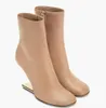 Winter Luxury First Women Ankle Boots Nappa Leather High-heel Boots Fshaped Booties Rounded Toe Gold-colored Metal Party Wedding Booty