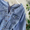 Женские куртки рано весны 2022 г. Тщательная машинная пуговица джинсовая ткань кардиган