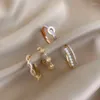 Cluster Rings 2022 Copper Alloy Opal Pearl Gold Open For Woman Fashion Korean Jewelry Wedding Party Unusual Girl's Finger Ring