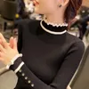 Fashion Ruffles Women Sweter Half Turtleeck Button swobodne dzianiny