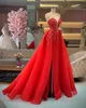 Red sparkly Mermaid Prom Dresses with detachable train Beades Lace sweetheart Applique Side Split arabic evening gown party kleider