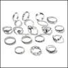 Cluster Ringe Cluster Ringe Punk Silber Farbe Herz Set Für Frauen Männer Vintage Mond Stern Tier Schmetterling Kette Fingerring Weiblich Männlich Dh5Zi