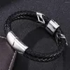 Bracelet créatif Double couche en cuir tressé noir Bracelet hommes bijoux Punk acier inoxydable fermoir magnétique hommes