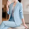 Women's Two Piece Pants High End Blue Suits Women Spring 2022 Fashion Temperament Casusl Slim Blazer And Office Ladies Business Work Wear