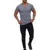 Men's T Shirts Summer Short-sleeved Explosive V-neck Sports Fitness Breathable Men's Pure Color Cotton Blended T-shirt