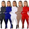 New Womens Hollow Out Pants Suit Sexy Elastic Hole Collo alto Autunno manica lunga Top e leggings Set