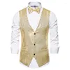 Herenvesten heren pailletten Vest glanzend gouden pak v-neck party jurk waistcoat bowtie 2 stuks set disco podium prom mannelijk chaleco