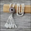 Pendant Necklaces Unique Design Handmade Round Charm Red Zircon Cz Micro Pave Pendant Natural Shell Pearl Beads Tassel Women Jewelry Dhjfl