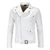 Marka Sonbahar Kış Kış Pu Deri Deri Ceket Moda Motosiklet Ceket Erkek İnce Fit Beyaz Deri Ceketler T190903