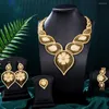 Boucles d'oreilles de collier Set Godki Super Big Luxury 4pcs Clover Lucky Africa Bijoux de zircone cubique pour femmes Mariage Dubaï Bride